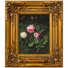 Репродукция картины «бабочки среди ветвей роз» (object desire) золотой 34x39x4 см.