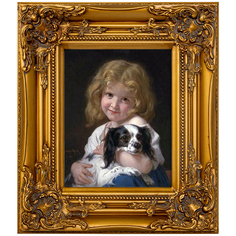 Репродукция картины «девочка с собачкой» (object desire) золотой 34x39x4 см.