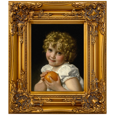 Репродукция картины «девочка с оранжевым апельсином» (object desire) золотой 34x39x4 см.