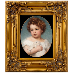 Репродукция картины «девочка с кроликом» (object desire) золотой 34x39x4 см.