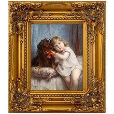 Репродукция картины «девочка и собачка кавалер» (object desire) золотой 34x39x4 см.