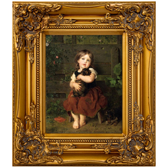 Репродукция картины «девочка с щенком» (object desire) золотой 34x39x4 см.