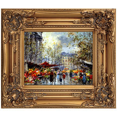 Репродукция «цветочный рынок мадлен» в картинной раме «шелли» (object desire) золотой 34x39x4 см.