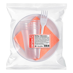 Набор одноразовой посуды Европа Пикник с салфеткой пластик на 6 персон 18 предметов