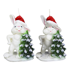 Свеча праздничная фигурная KR Кролик с елкой 7,5x12 см в ассортименте