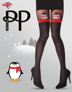 Забавные колготки с имитацией ботфорт и пингвинами Pretty Polly