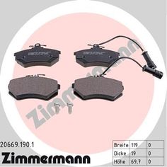 Комплект тормозных колодок, дисковый тормоз ZIMMERMANN 20669.190.1