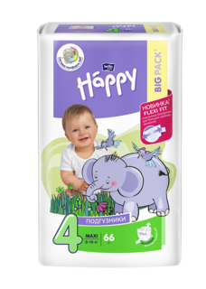 Подгузники для детей Bella Baby Happy Maxi по 66 шт. вес 8-18 кг