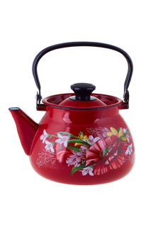 Чайник эмал 3,0л сфер с рис красный Керченская эмаль