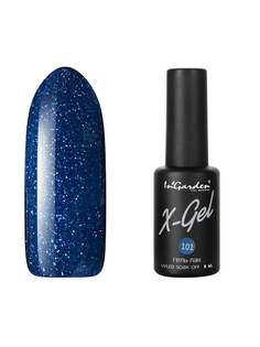 Гель лак для ногтей In’Garden X-Gel N° 101 синий с блестками плотный 8 мл Ingarden