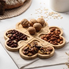 Блюдо для подачи Доляна «Пазл», 4 секции, 24,5×24,5×1,6 см, бамбук No Brand