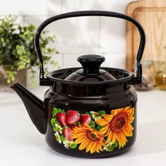 Чайник цилиндрический, 2 л, деколь МИКС, цвет коричневый No Brand
