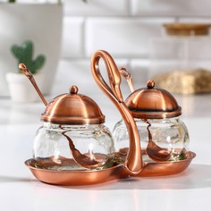 Набор сахарниц на подставке с ложками «Султан», 140 мл, 17,5×8,5×11 см, 2 шт, цвет бронзов No Brand