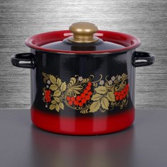 Кастрюля, 3,5 л, индукция, цвет красно-чёрный МИКС No Brand