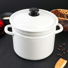 Кастрюля цилиндрическая, 7 л, без деколи, индукция, цвет белый Керченская эмаль