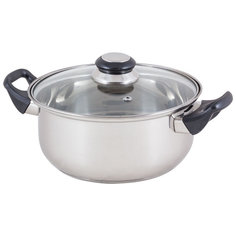 Кастрюля из нерж стали с крышкой (стекло) BAK-03, 2,8 л, ручки - бакелит, без ТМ 985872 Mallony