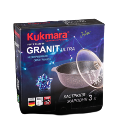 Кастрюля-жаровня Granit ultra, 3 л, стеклянная крышка, антипригарное покрытие, цвет коричн No Brand