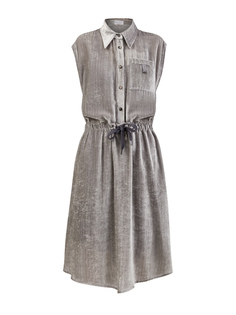 Платье-рубашка из тонкого вельвета и шелка с деталью Мониль Brunello Cucinelli