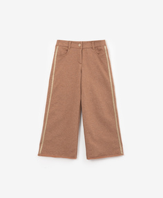 Брюки из футера трапециевидной формы коричневые Gulliver