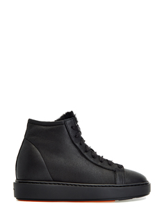 Высокие кеды из кожи с меховой отделкой Santoni