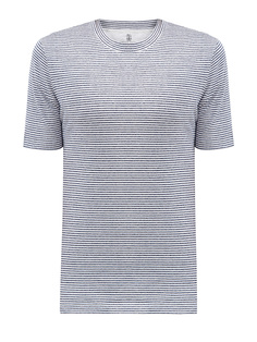 Футболка в стиле leisure из хлопка и льна в полоску Brunello Cucinelli