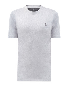 Футболка из меланжевого хлопка с вышитым логотипом Brunello Cucinelli