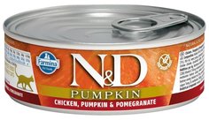 Влажный корм для взрослых кошек Farmina cat N&D Pumpkin, курица, тыква, гранат, 80 г