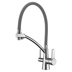 Смеситель для кухни Lemark Comfort с питьевым фильтром, гибкий излив, серый LM3071C-Gray