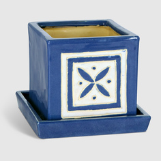 Горшок Viet Thanh для цветов с поддоном орнамент d20 синий