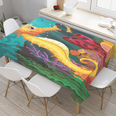 Скатерть прямоугольная JoyArty "Семейство морских коньков" из сатена, 120x145 см