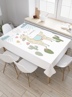 Скатерть прямоугольная JoyArty "Лама под дождем" из сатена, 120x145 см