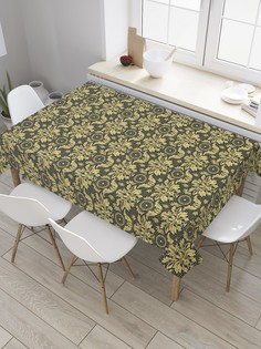 Скатерть прямоугольная JoyArty "Подсолнухи в орнаменте" из сатена, 120x145 см