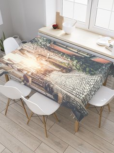 Скатерть прямоугольная JoyArty "Очаровательная улочка" из сатена, 120x145 см