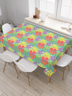 Скатерть прямоугольная JoyArty "Наложение тропиков" из сатена, 120x145 см