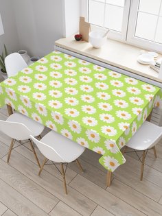 Скатерть прямоугольная JoyArty "Ромашки на зелени" из сатена, 120x145 см