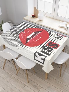 Скатерть прямоугольная JoyArty "Страстные губы" из сатена, 120x145 см