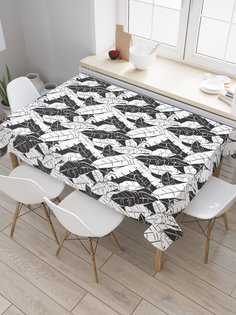 Скатерть прямоугольная JoyArty "Монохромные пальмовые листья" из сатена, 120x145 см