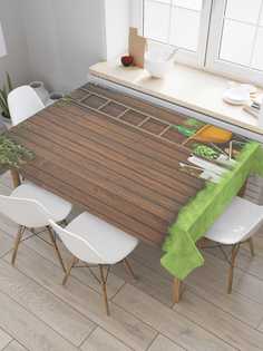 Скатерть прямоугольная JoyArty "Садовый забор" из сатена, 180x145 см