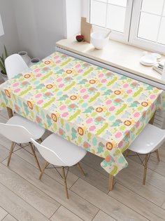 Скатерть прямоугольная JoyArty "Звери саванны наив" из сатена, 120x145 см