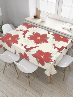 Скатерть прямоугольная JoyArty "Олени среди цветов" из сатена, 120x145 см