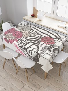 Скатерть прямоугольная JoyArty "Зебра в кадре" из сатена, 120x145 см