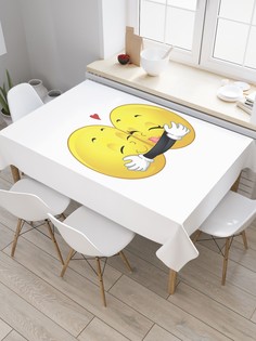 Скатерть прямоугольная JoyArty "Колобки обнимаются" из сатена, 120x145 см