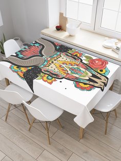 Скатерть прямоугольная JoyArty "Козел в цветах" из сатена, 120x145 см