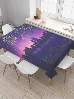 Скатерть прямоугольная JoyArty "Салют над ночным городом" из сатена, 120x145 см