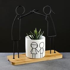 Горшок "Семья" на деревянной подставке, 25*25*10см Take It Easy