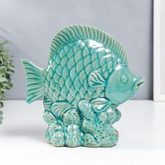 Сувенир керамика "Рыбка в кораллах" бирюзовый шамот 21,5х8х21,5 см No Brand