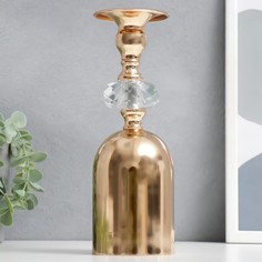 Подсвечник металл, акрил на 1 свечу "Перевёрнутый бокал с кристаллом" золото 24х7,5х7,5 см No Brand