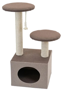 Домик-когтеточка Дарэлл Хайтек, квадратный с 2-мя полками, джут беленый 37x58x76 см