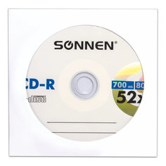 Диск CD-R SONNEN, 700 Mb, 52x, бумажный конверт, 512573 (арт. 512573)