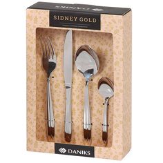 Набор столовых приборов нерж сталь, 24 пр, столовый, подар уп, Daniks, Sydney Gold